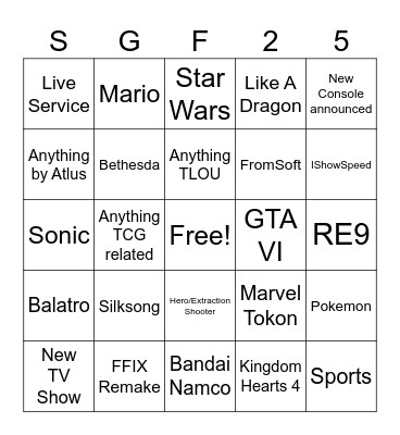 Summer Games Fest 2025 Bingo Card