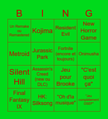 Summer Game Fest Bingo Card