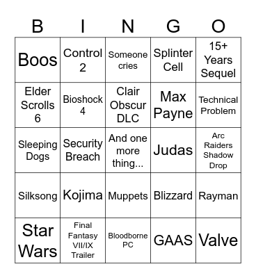 Bingo Card - Summer Game Fest 2025 Bingo Card