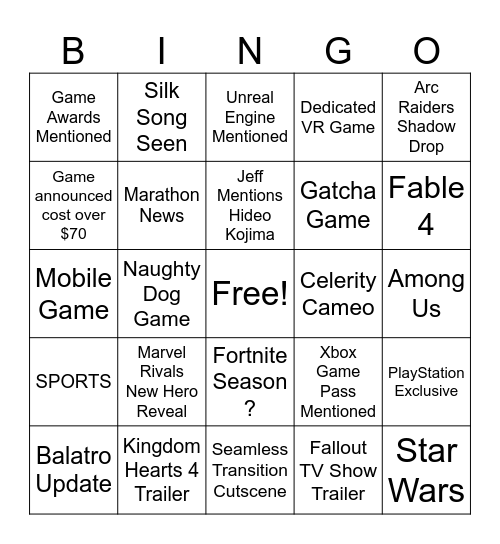 Summer Games Fest 2025 Fruit Rhabby_V Bingo Card