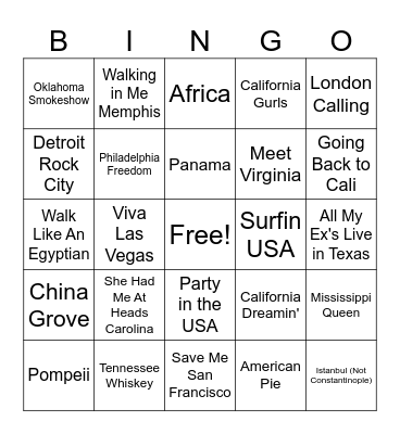 Let's Get Geographical Bingo Card
