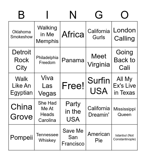 Let's Get Geographical Bingo Card