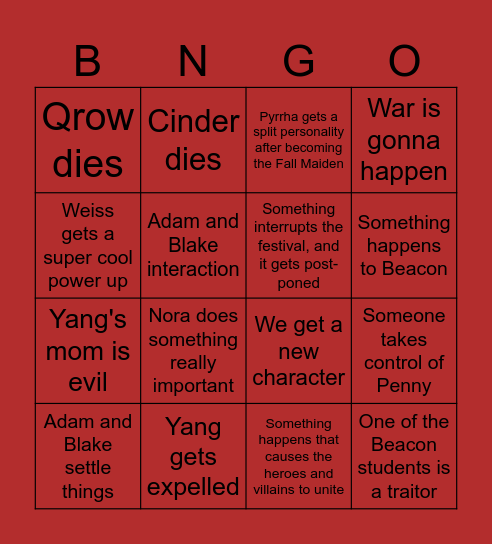RWBY BNGO 3 Bingo Card