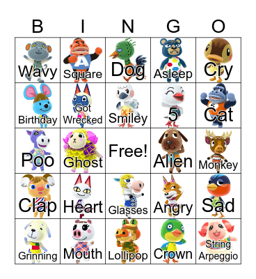 Animal Crossing Bingo Card
