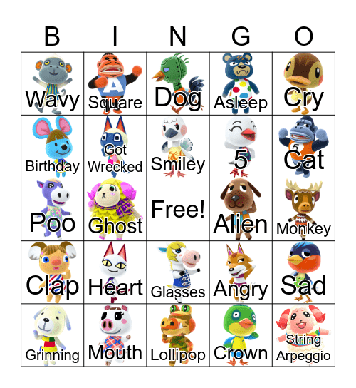 Animal Crossing Bingo Card
