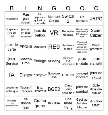 Summer Game Fest Bingo Card