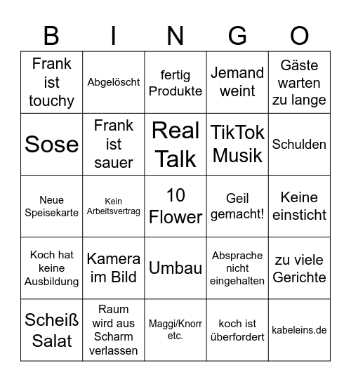 Rosins Restaurants Bingo Card