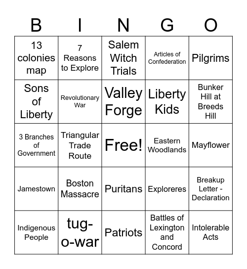 Social Studies Recap Bingo Card