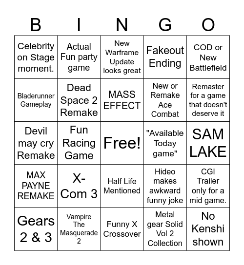 Summer Game fest 2025 Bingo Card