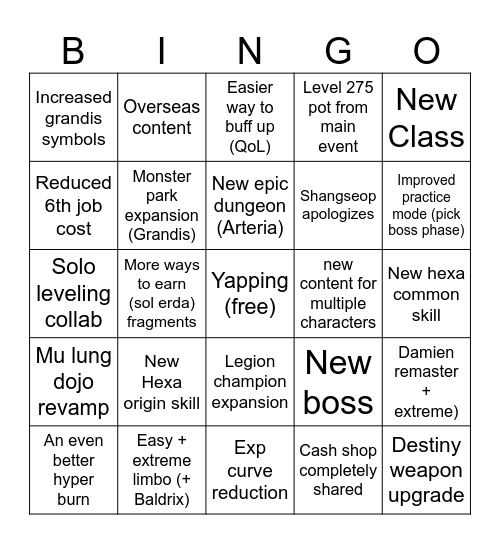 Maplestory Assemble Showcase Bingo Card