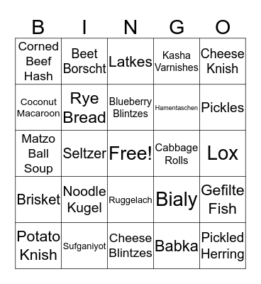 Jewish Deli Food Bingo  Bingo Card