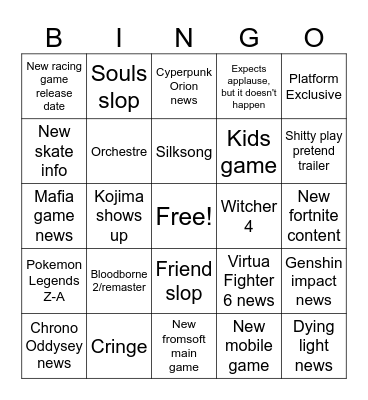 Summer Games Fest Bingo Card