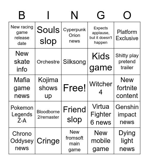 Summer Games Fest Bingo Card