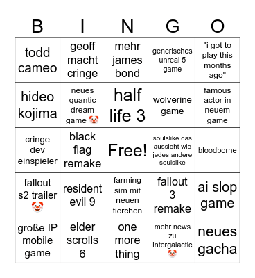 Summer Game Fest 2025 Bingo Card