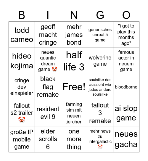 Summer Game Fest 2025 Bingo Card