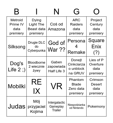 Summer Game Fest 2025 Bingo Card