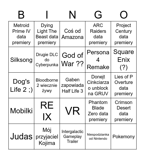Summer Game Fest 2025 Bingo Card