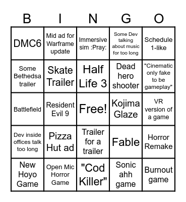 Game Fest Bingo Card