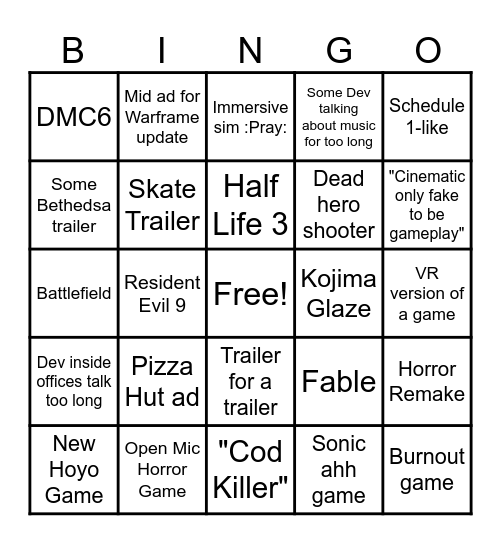 Game Fest Bingo Card
