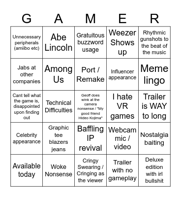 Geoff Fest / Gamer Christmas in July (june) Bingo Card
