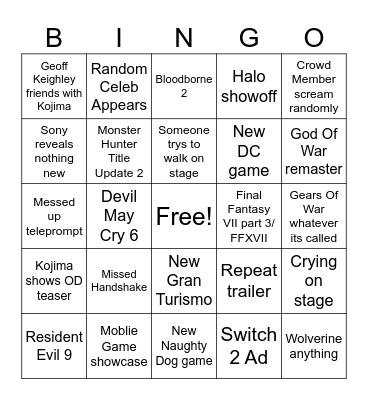 Summer Games Fest 2025 Bingo Card