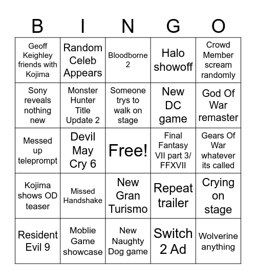 Summer Games Fest 2025 Bingo Card