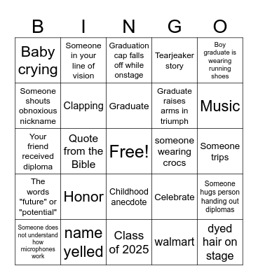 Graduation Bingo Card