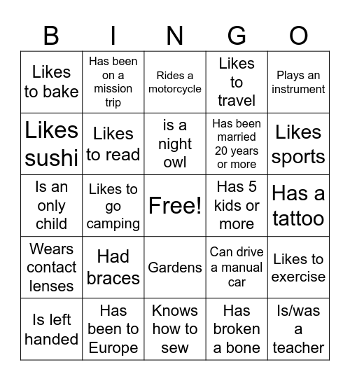 Find Someon Who Bingo Card