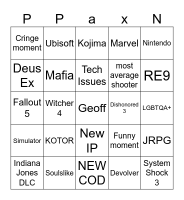 Summer Game Fest 2025 Bingo Card