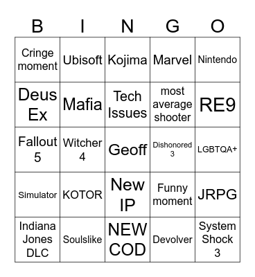 Summer Game Fest 2025 Bingo Card
