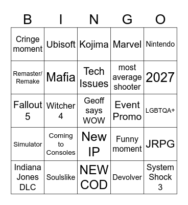 Summer Game Fest 2025 Bingo Card