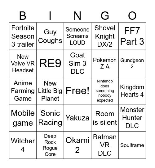 Summer Games Fest 2025 Bingo Card