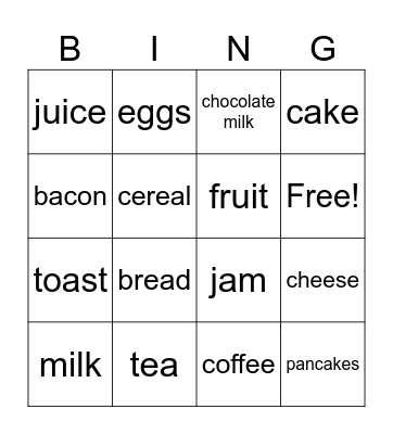 Breakfast food! Bingo Card