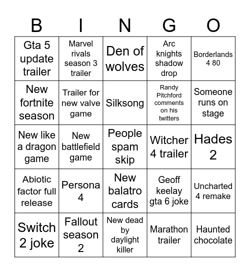 Untitled Bingo Card