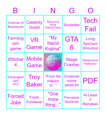 Summer Game Fest 2025 Bingo Card