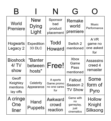 2025 Summer Games Fest Bingo Card