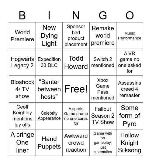 2025 Summer Games Fest Bingo Card