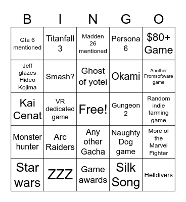 Summer Game Fest 2025 Bingo Card