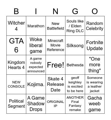 Summer Games Fest Bingo Card