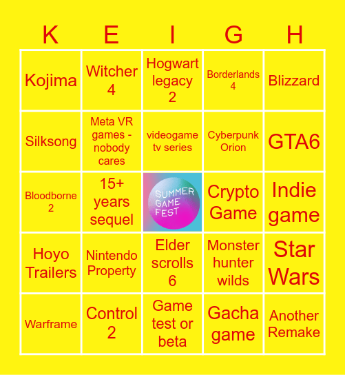 Summer Game Fest 2025 Bingo Card
