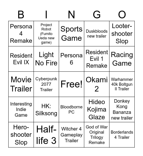 SGF 2025 Bingo Card