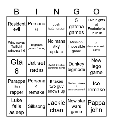 Summer Gamer Bingo Card