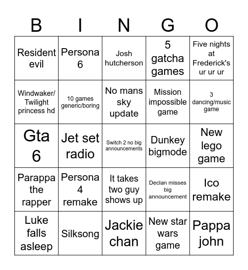 Summer Gamer Bingo Card