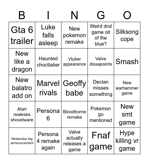 Untitled Bingo Card