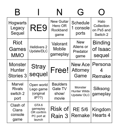 Games Fest Bingo Card Bingo Card