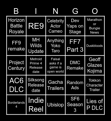Summer Games Fest Bingo Card