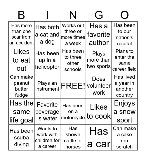 People Bingo Card