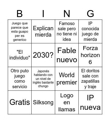 E3 Bingo Card