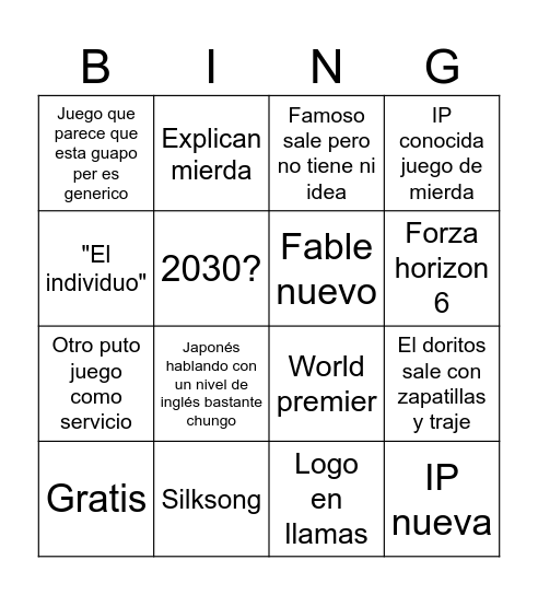 E3 Bingo Card