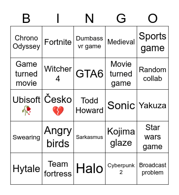 Game fest Bingo Card